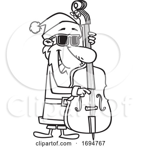 Cartoon Black and White Christmas Santa Playing a Bass by toonaday