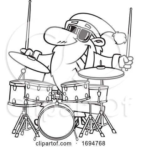 Cartoon Black and White Christmas Santa Playing Drums by toonaday
