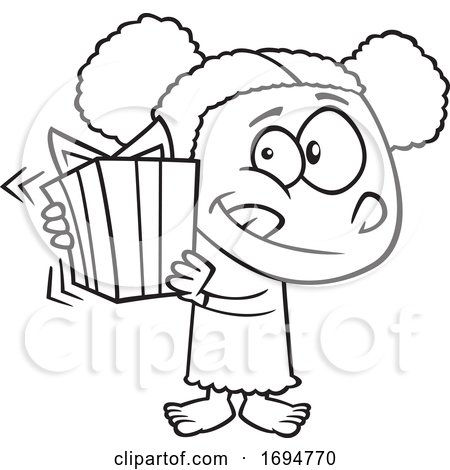 Cartoon Black and White Girl Shaking a Gift by toonaday