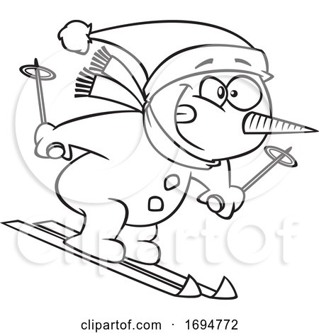 Cartoon Black and White Skiing Snowman by toonaday