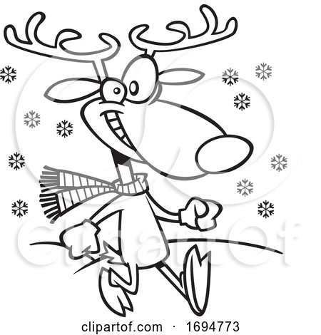 Cartoon Black and White Jolly Reindeer Taking a Stroll by toonaday