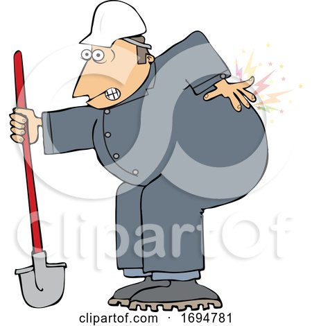 Cartoon Male Worker with Back Pain from Digging by djart