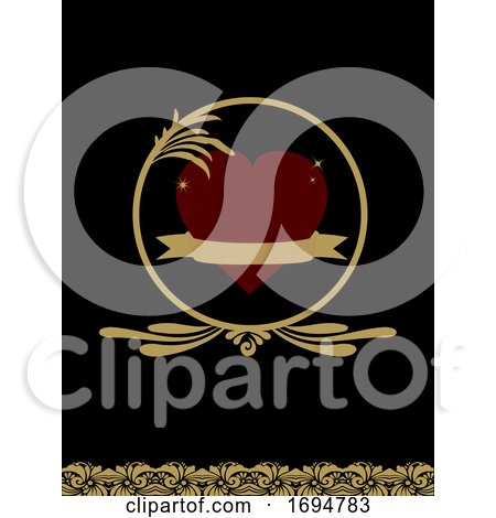 Red Heart and Banner on Vintage Black and Gold Background by elaineitalia