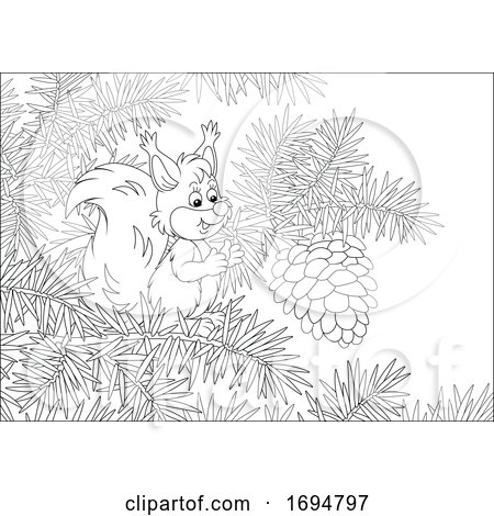 Clipart of a Squirrel Reaching for a Pine Cone - Royalty Free Vector Illustration by Alex Bannykh