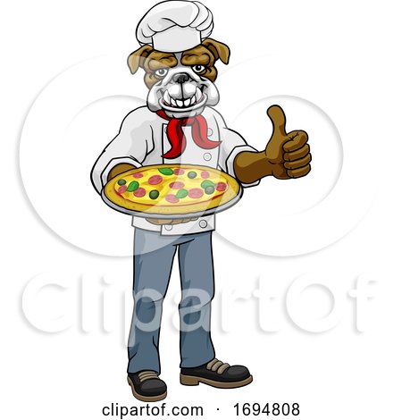 Bulldog Pizza Chef Cartoon Restaurant Mascot by AtStockIllustration
