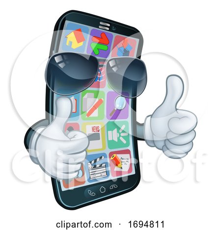 Mobile Phone Cool Shades Thumbs up Cartoon Mascot by AtStockIllustration