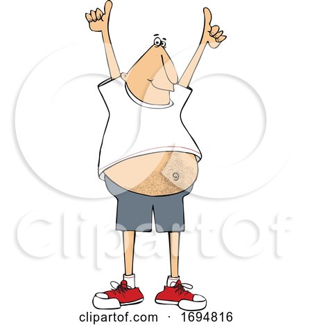 Clipart of a Chubby Man Holding up Two Thumbs - Royalty Free Vector Illustration by djart