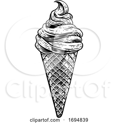 Ice Cream Cone Vintage Woodcut Etching Style by AtStockIllustration