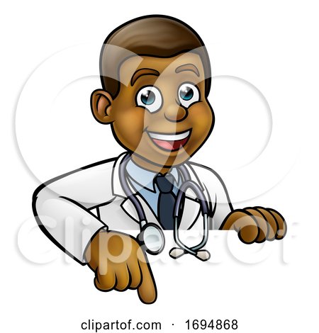 Doctor Cartoon Character Pointing by AtStockIllustration