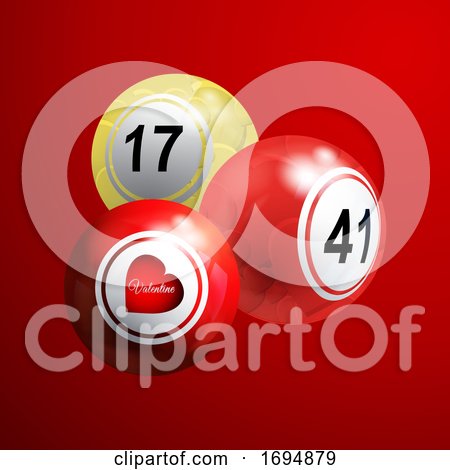 Valentine Bingo Lottery Balls with Hearts on Red by elaineitalia