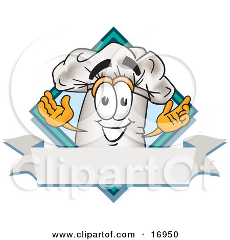 Clipart Picture of a Chefs Hat Mascot Cartoon Character Over a Blank Banner by Mascot Junction
