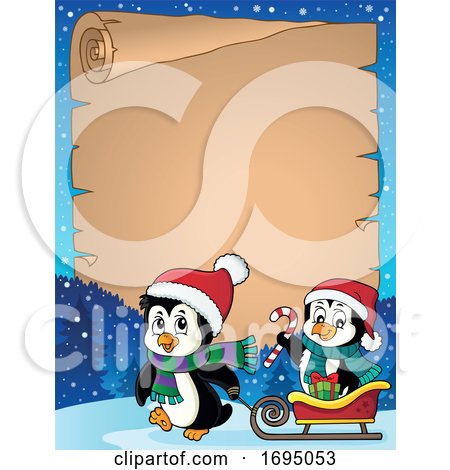 Christmas Penguin Parchment Border by visekart