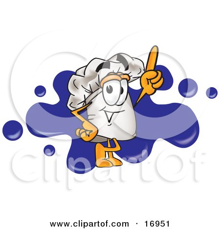 Clipart Picture of a Chefs Hat Mascot Cartoon Character Logo With a Blue Paint Splatter by Mascot Junction
