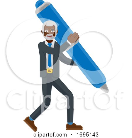 Mature Black Business Man Holding Pen Concept by AtStockIllustration
