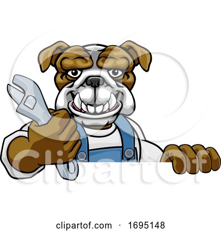 Bulldog Plumber or Mechanic Holding Spanner by AtStockIllustration