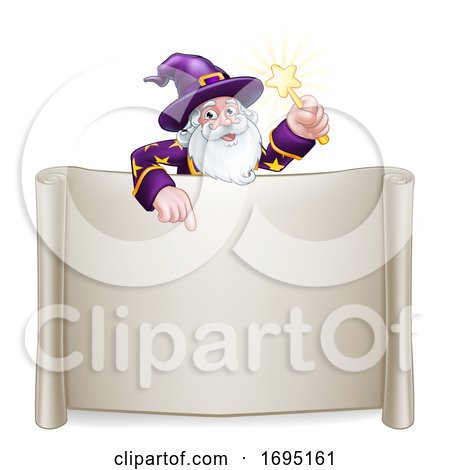 Wizard Cartoon Character Scroll Sign by AtStockIllustration