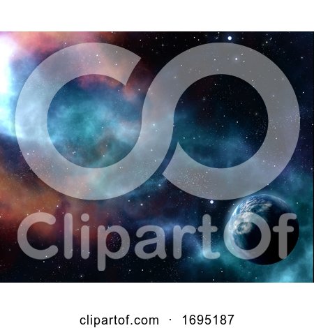 3D Starry Night Sky Background with Abstract Planet and Nebula by KJ Pargeter