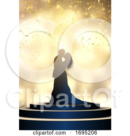 Silhouette of a Bride and Groom on a Spotlit Podium with Confetti by KJ Pargeter