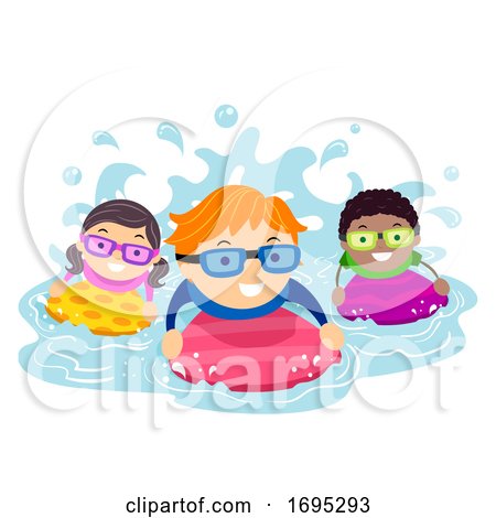 Stickman Kids Paddle Board Swim Illustration by BNP Design Studio