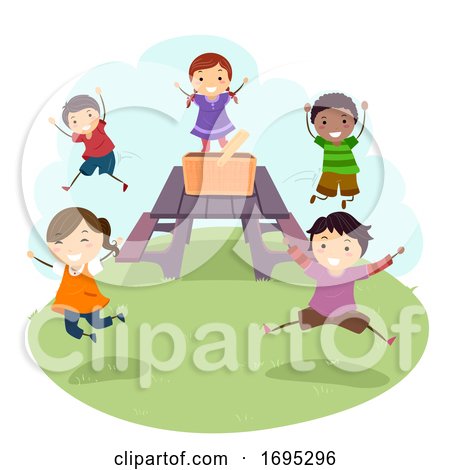 Stickman Kids Picnic Table Jump Illustration by BNP Design Studio
