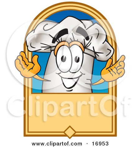 Clipart Picture of a Chefs Hat Mascot Cartoon Character On a Blank Label by Mascot Junction