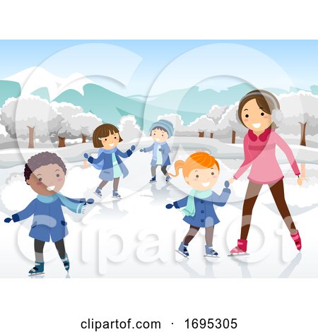 Stickman Kids Teacher Ice Skating Illustration by BNP Design Studio