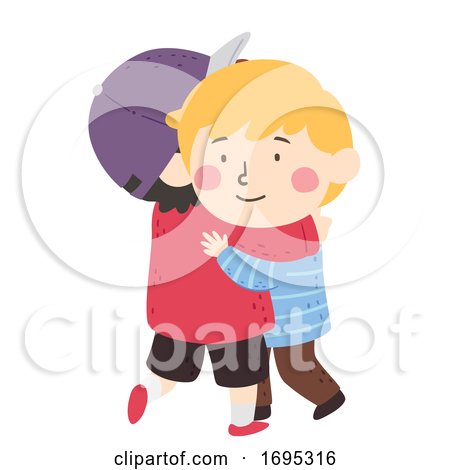 Kids Boys Hug Empathy Illustration by BNP Design Studio