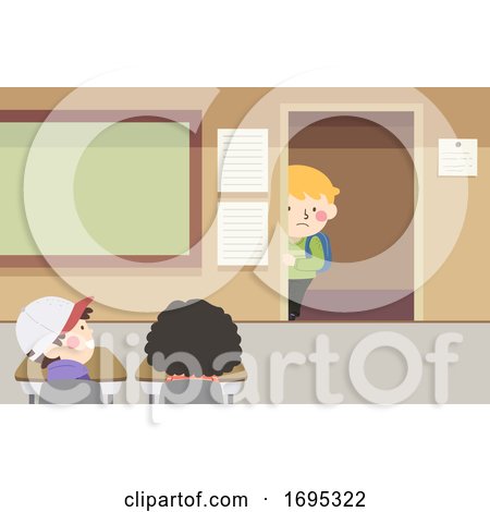 Kids Classroom Timid Kid Boy Door Illustration by BNP Design Studio