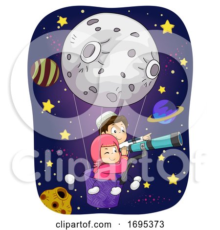 Kids Muslim Moon Space Telescope Illustration by BNP Design Studio