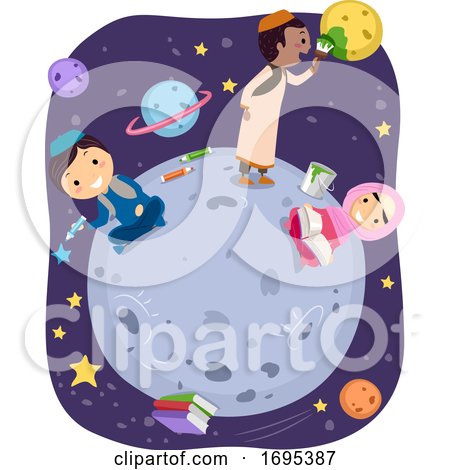 Stickman Kids Muslim Outer Space Illustration by BNP Design Studio