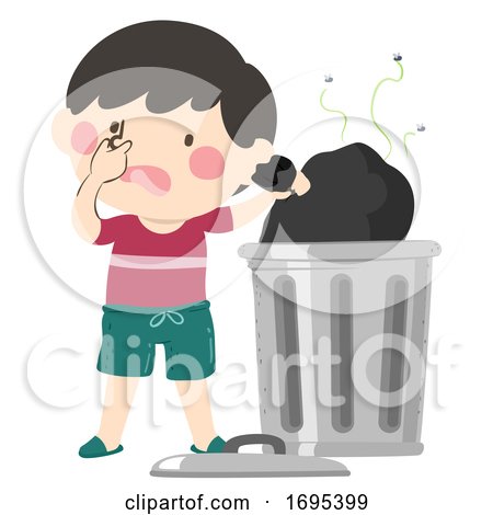 Kid Boy Throwing Garbage Stinky Illustration by BNP Design Studio