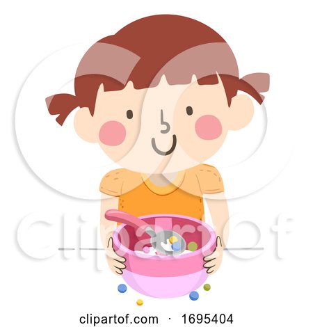 Kid Girl Fixing Bowl Cereal Illustration by BNP Design Studio