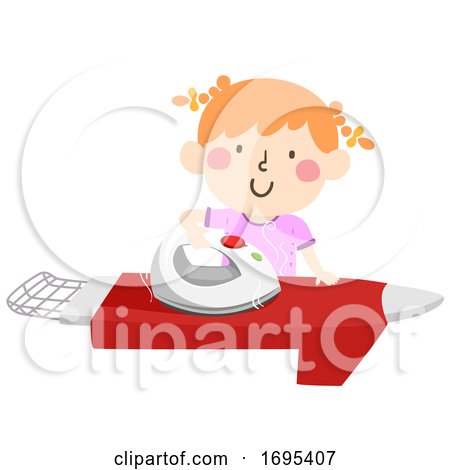 Kid Girl Ironing Shirt Illustration by BNP Design Studio