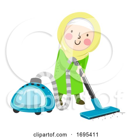Kid Girl Muslim Vacuuming Illustration by BNP Design Studio