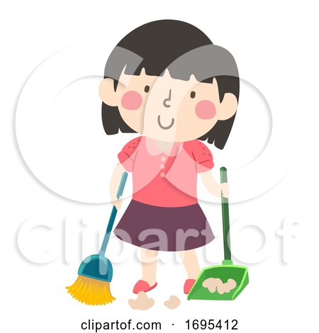 Kid Girl Sweep Floor Illustration by BNP Design Studio