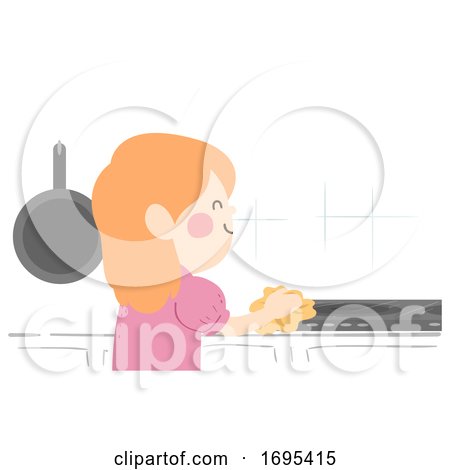 Kid Girl Wiping Kitchen Counter Illustration by BNP Design Studio