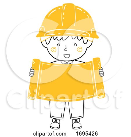 Kid Boy Engineer Blueprint Hold Illustration by BNP Design Studio