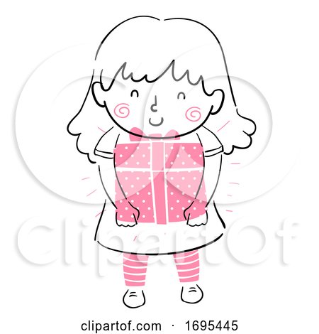 Kid Girl Hold Gift Illustration by BNP Design Studio
