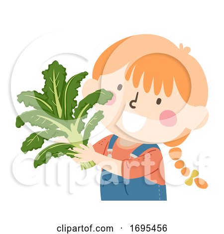 Kid Girl Hold Kale Superfood Illustration by BNP Design Studio