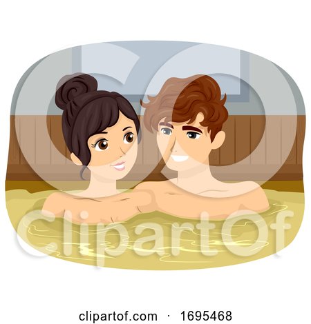 Teen Couple Private Onsen Bath Indoor Illustration by BNP Design Studio