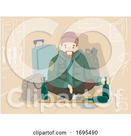 Man Homeless Alcoholic Illustration by BNP Design Studio