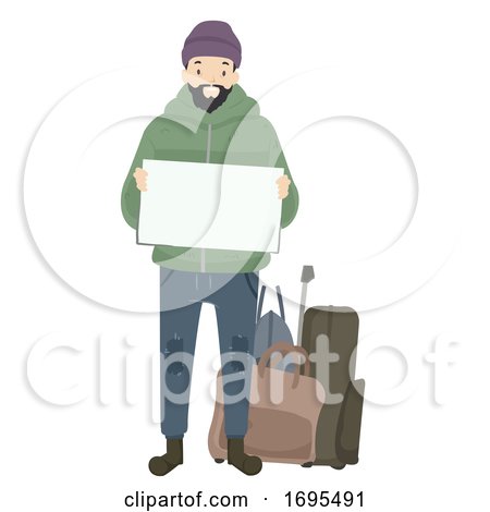 Man Homeless Board Bags Illustration by BNP Design Studio