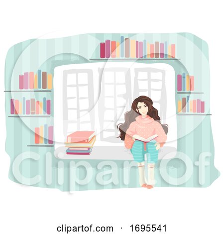 Girl Read Book Window Illustration by BNP Design Studio