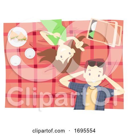 Couple Picnic Cloth Relax Top View Illustration by BNP Design Studio