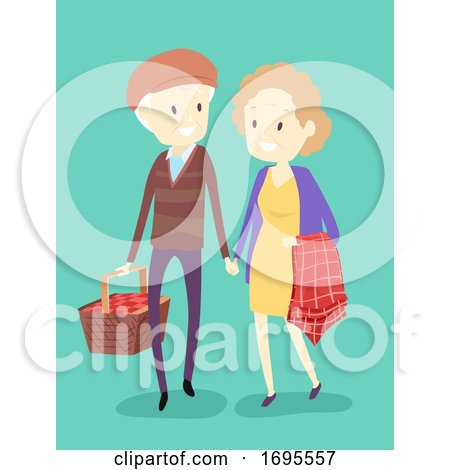 Senior Couple Picnic Basket Cloth Illustration by BNP Design Studio