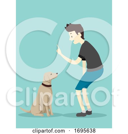 Dog Basic Command Sit Man Illustration by BNP Design Studio