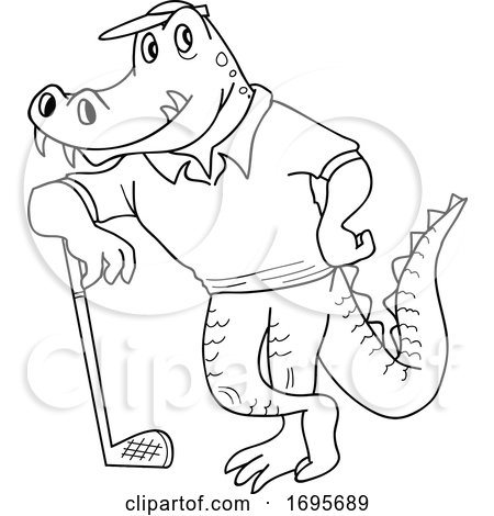 Cartoon Black and White Alligator Leaning on a Golf Club by LaffToon