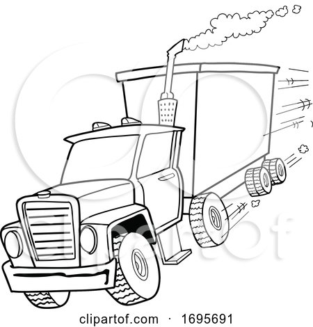 Cartoon Black and White Tractor Trailer by LaffToon
