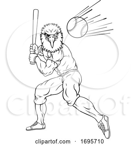 Eagle Baseball Player Mascot Swinging Bat at Ball by AtStockIllustration