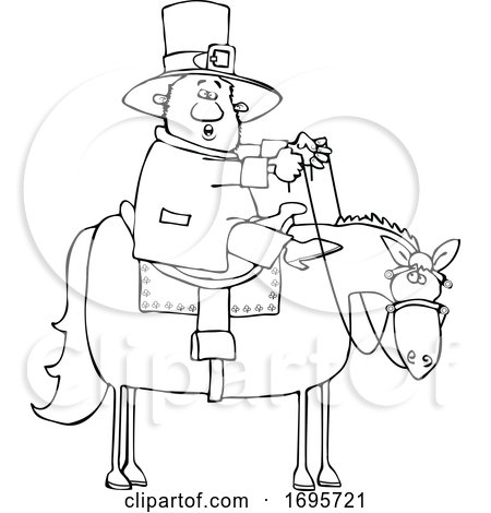 Cartoon Lineart Leprechaun Riding a Horse by djart